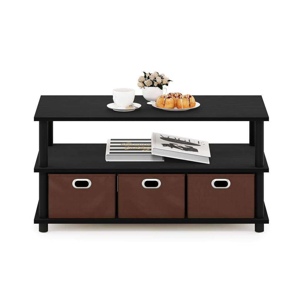 Furinno Frans Turn-N-Tube Coffee Table with Bin Drawers, Black Oak/Black/Brown