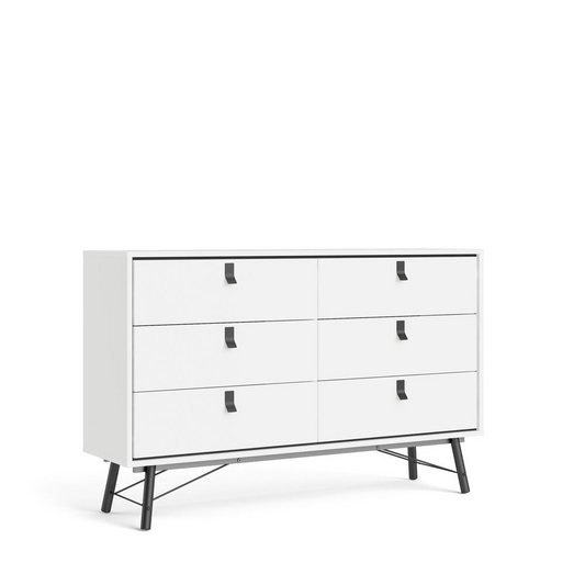 Ry 6 Drawer Double Dresser, White Matte/Black