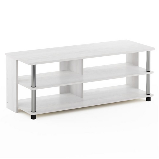 3-Tier TV Stand for TV up to 48, White Oak, Stainless Steel Tubes