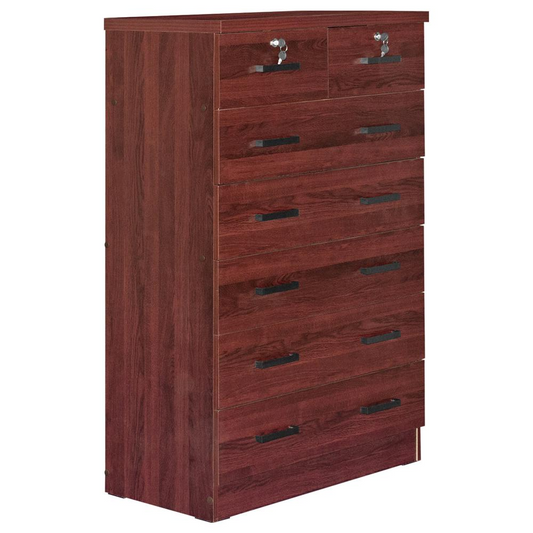 Cindy 7 Drawer Chest Wooden Dresser with Lock in Mahogany