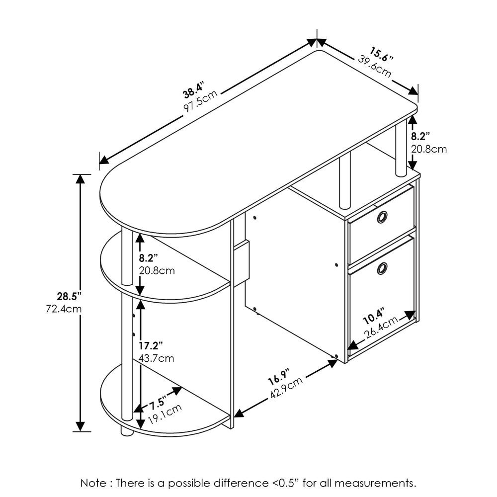 Simplistic Computer Study Desk with Bin Drawers, Americano, Stainless Steel Tubes