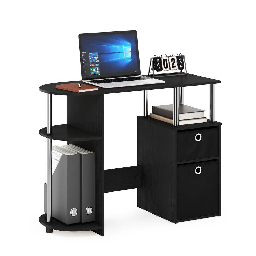 Simplistic Computer Study Desk with Bin Drawers, Americano, Stainless Steel Tubes