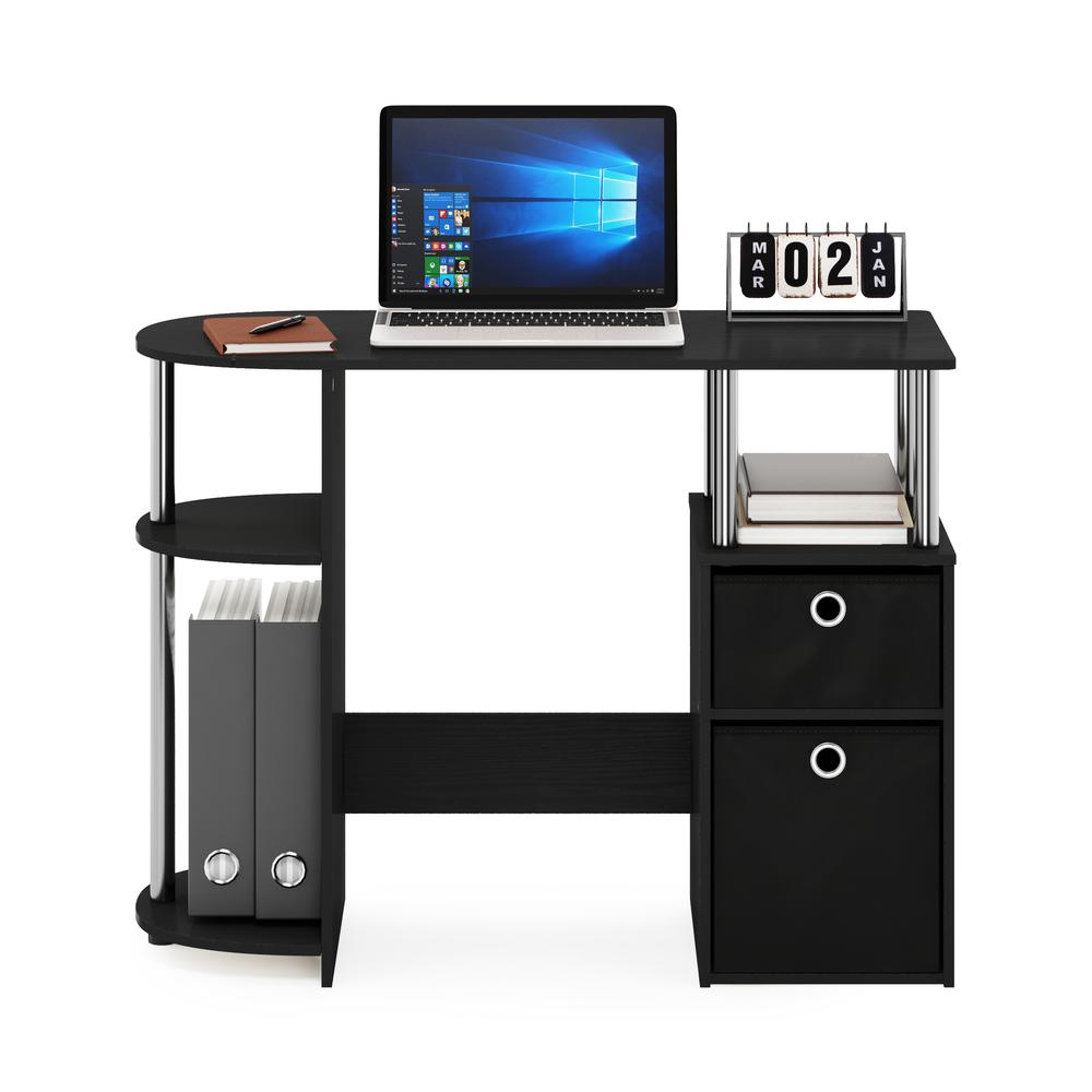 Simplistic Computer Study Desk with Bin Drawers, Americano, Stainless Steel Tubes