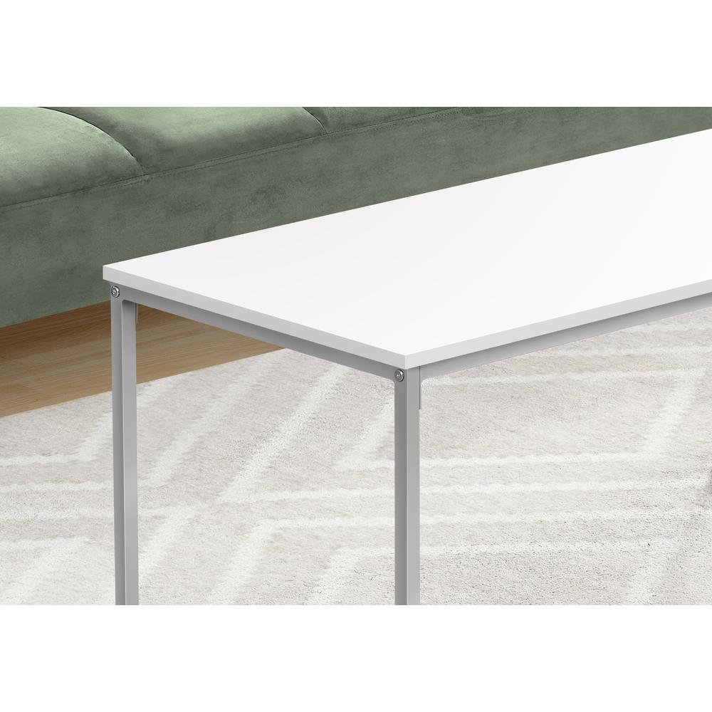 COFFEE TABLE - 40"L , WHITE / SILVER METAL