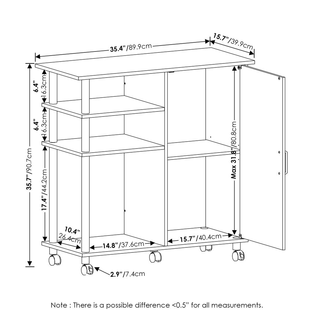 4-Tier Utility Kitchen Island and Storage Cart on wheels with Stainless Steel Tubes, White Oak/Chrome