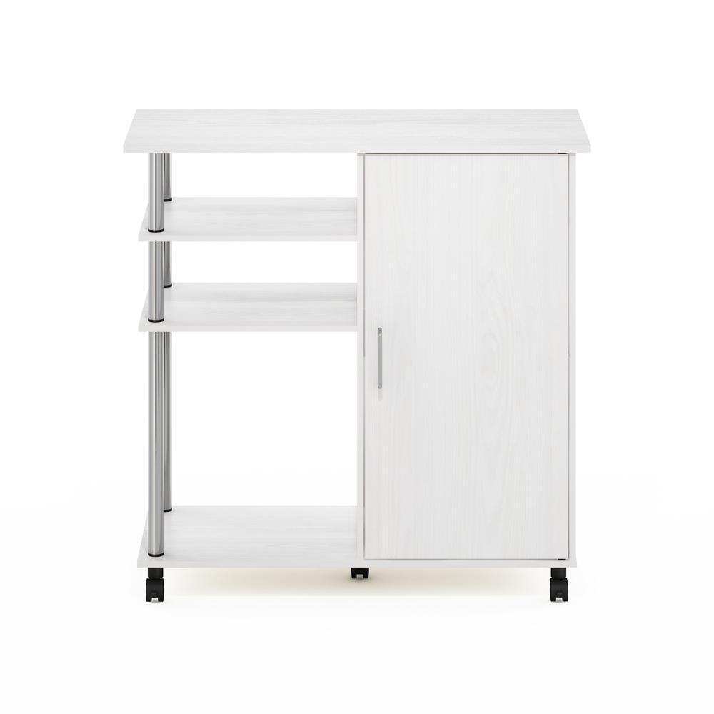 4-Tier Utility Kitchen Island and Storage Cart on wheels with Stainless Steel Tubes, White Oak/Chrome