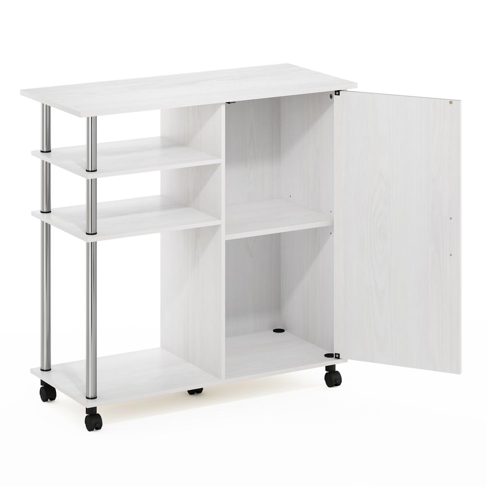 4-Tier Utility Kitchen Island and Storage Cart on wheels with Stainless Steel Tubes, White Oak/Chrome