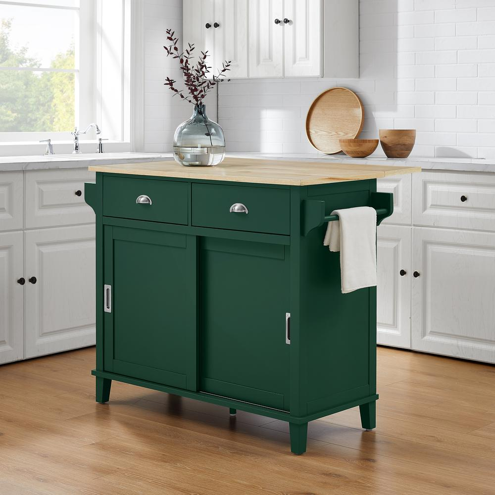 Cora Drop Leaf Kitchen Island Emerald/Natural