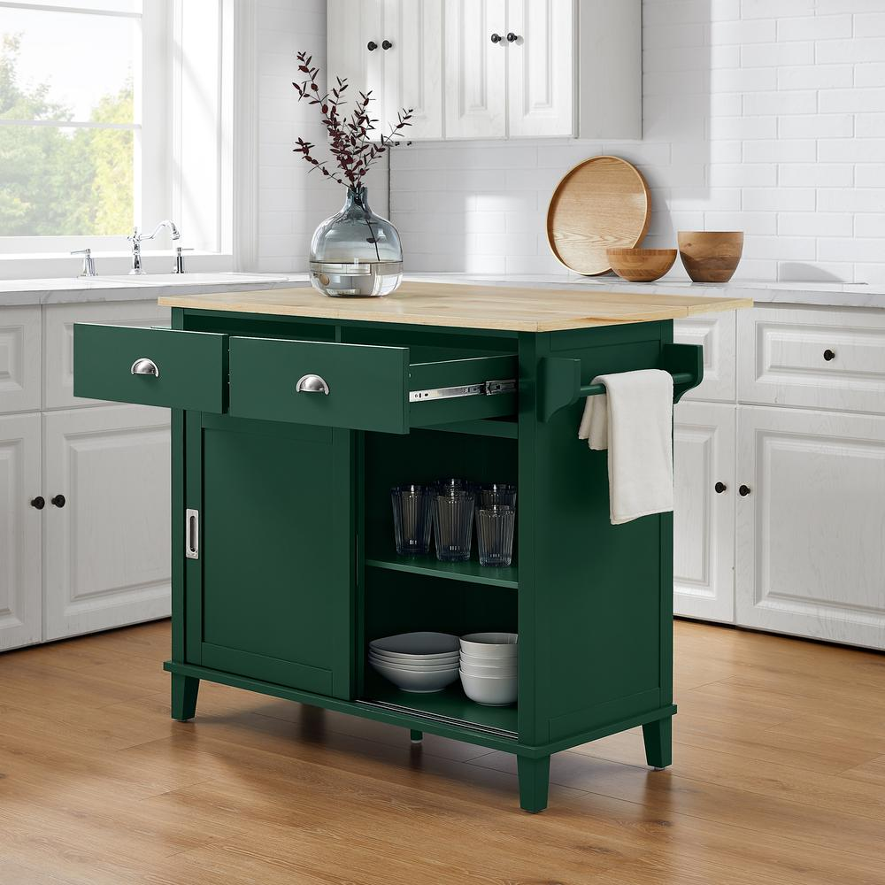 Cora Drop Leaf Kitchen Island Emerald/Natural