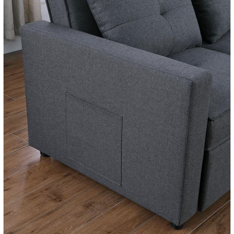 Zoey Dark Gray Linen Convertible Sleeper Loveseat with Side Pocket