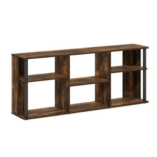 TV Stand with Plastic Poles for TV up to 65-Inch, Amber Pine/Black