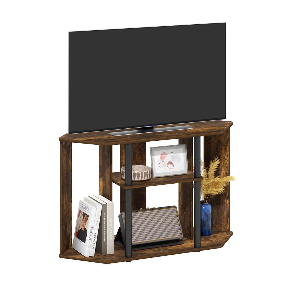 Furinno Classic TV Stand with Plastic Poles for TV up to 43-Inch, Amber Pine/Black