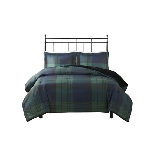 Faux Wool to Faux Fur Down Alternative Comforter Set, Twin/Twin XL, Green Plaid