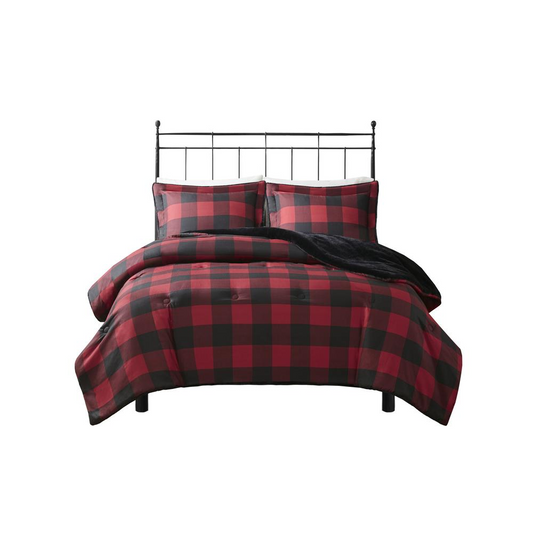 Faux Wool to Faux Fur Down Alternative Comforter Set, Twin/Twin XL, Red Buffalo Check