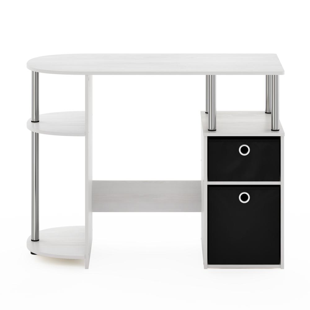 Simplistic Computer Study Desk with Bin Drawers, White Oak, Stainless Steel Tubes