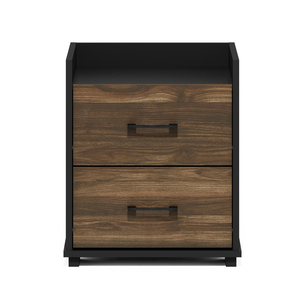 Furinno Tidur Modern Bedroom Bedside Tables Handle 2-Drawer Chest Nightstand, Columbia Walnut/Black