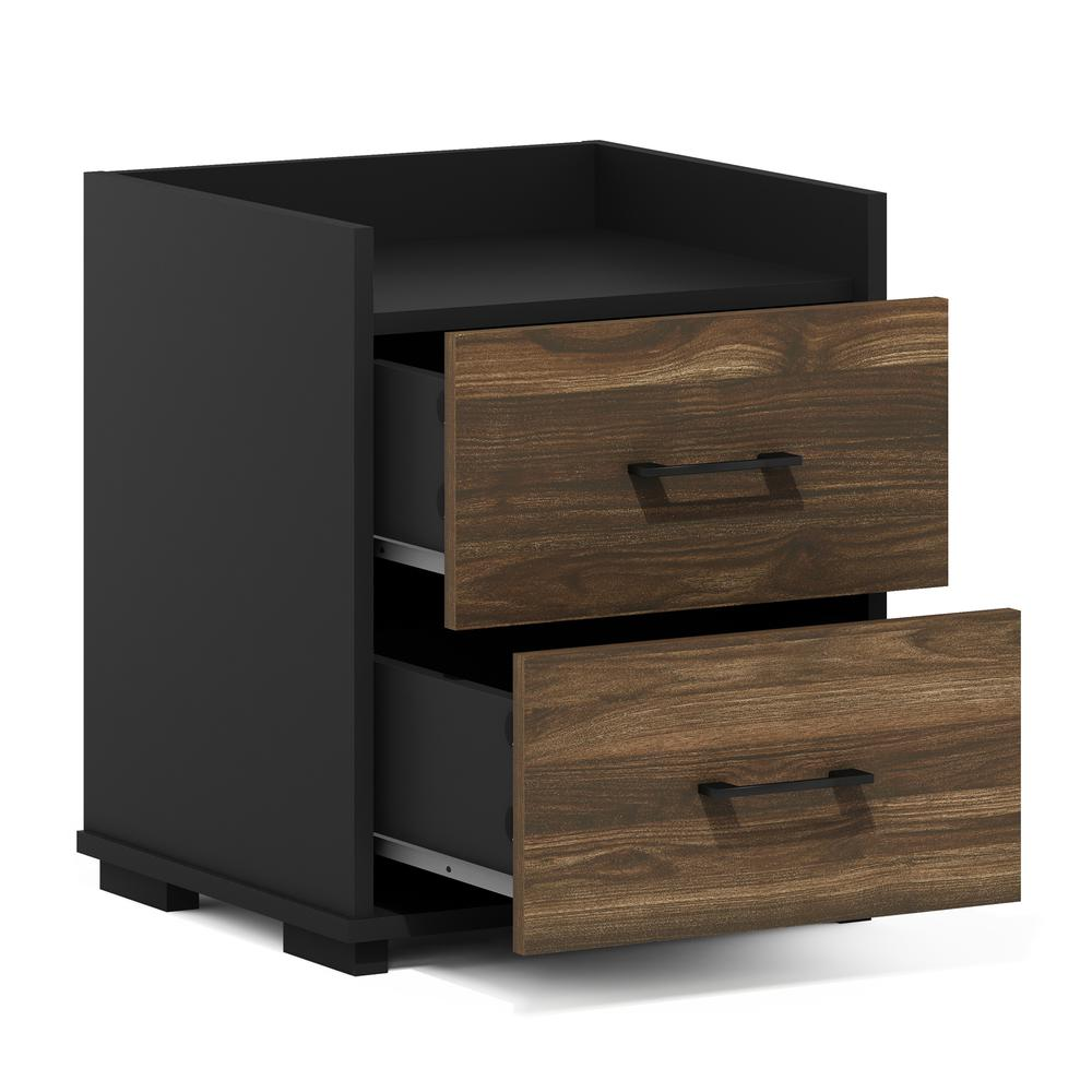 Furinno Tidur Modern Bedroom Bedside Tables Handle 2-Drawer Chest Nightstand, Columbia Walnut/Black