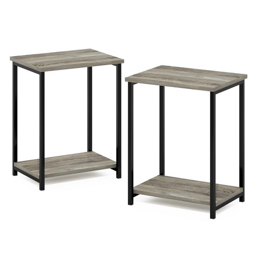 Industrial Metal Frame End Table, 2-Pack, French Oak