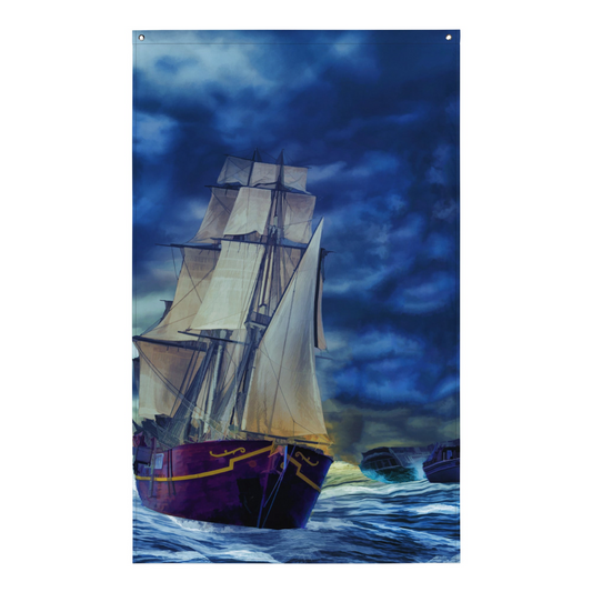 Ship in Storm Flag Tapestry wall hanging