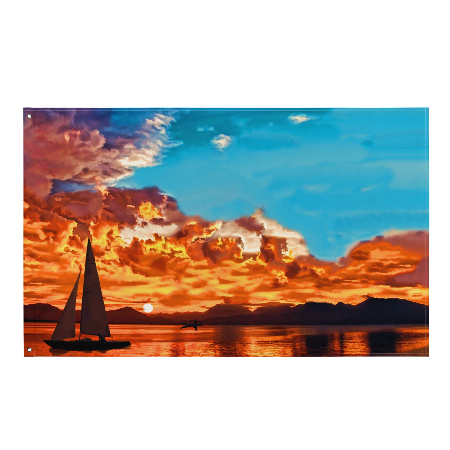 Ship in Sunset Flag Tapestry wall hanging