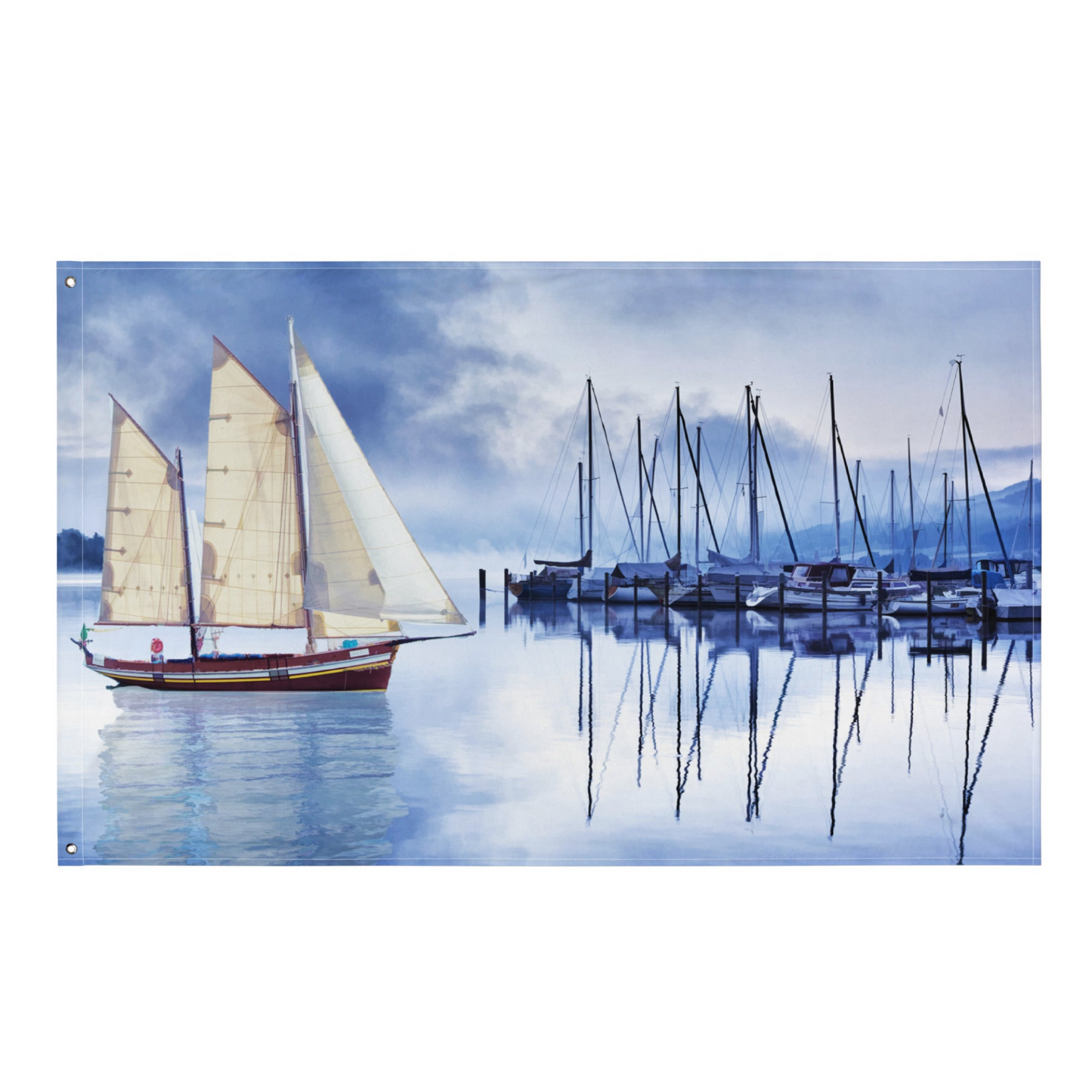 Sailing Ship Blue Flag