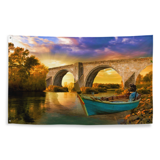 Vintage Boat Bridge Painting Flag