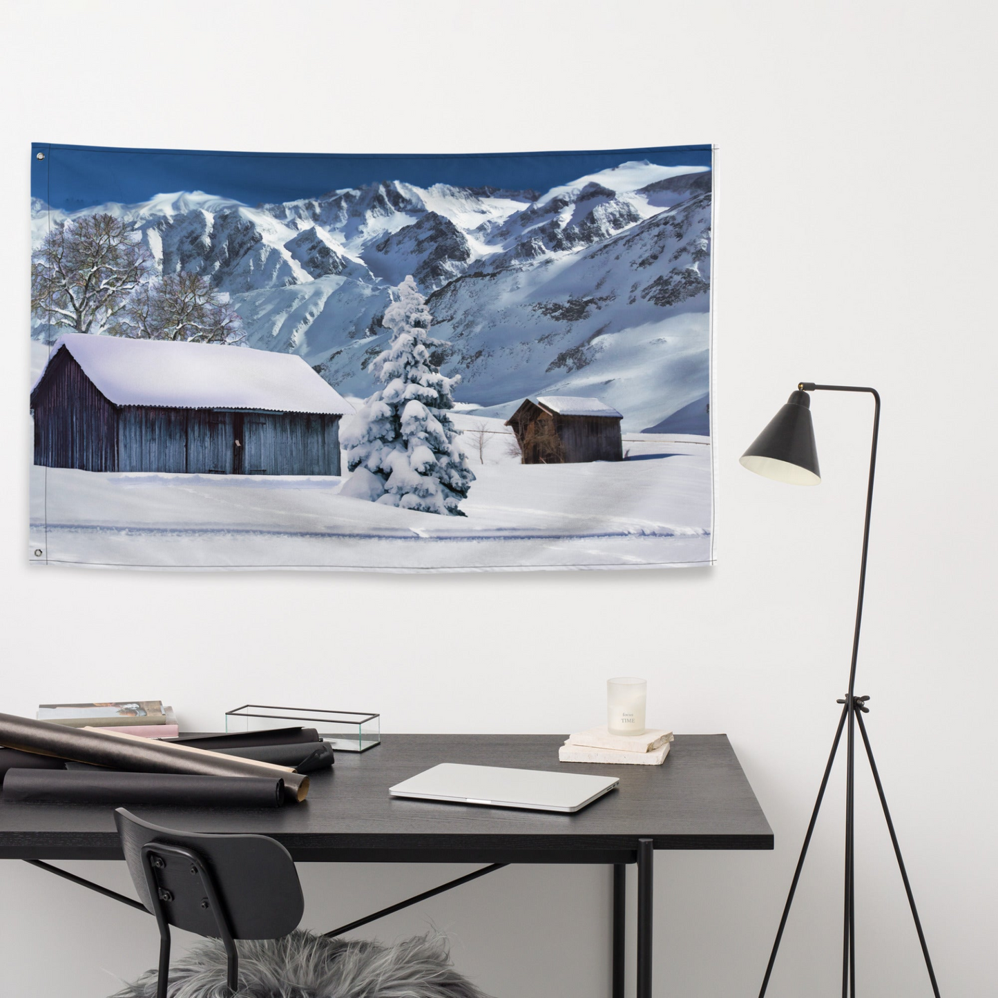 Snow House Painting Flag Tapestry