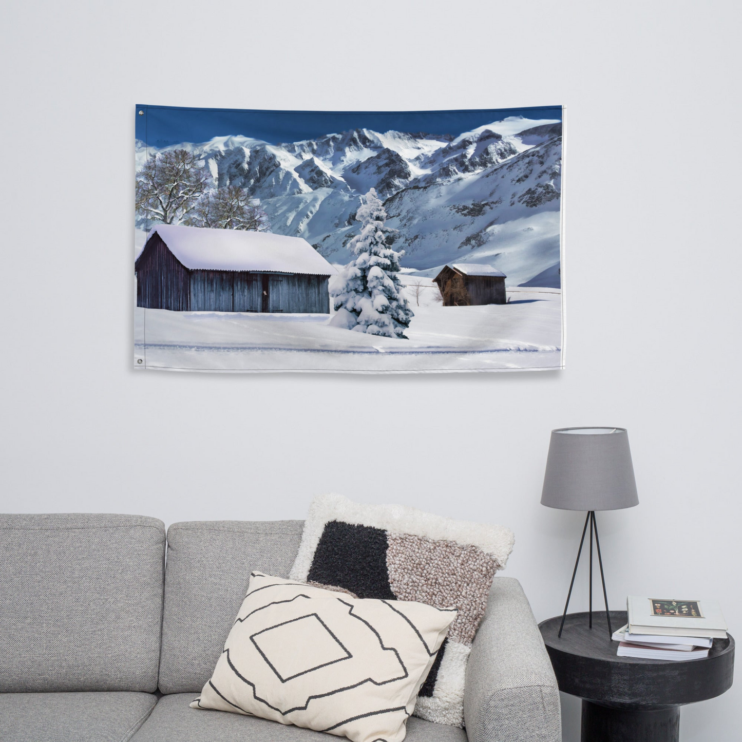 Snow House Painting Flag Tapestry