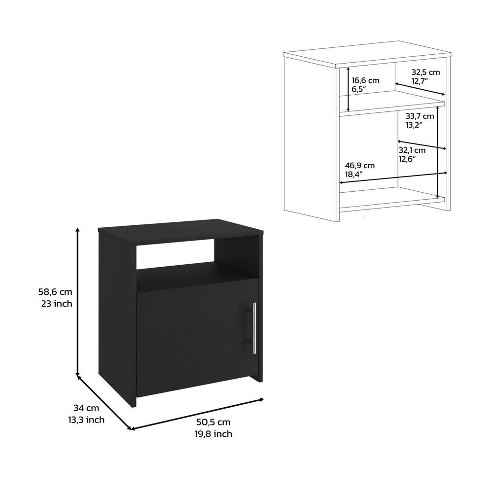 Nightstand, Single Door Cabinet, Metal Handle, One Shelf, Superior Top