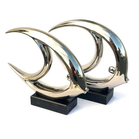 Mirrored Chrome Fish Set of 2 on Bases