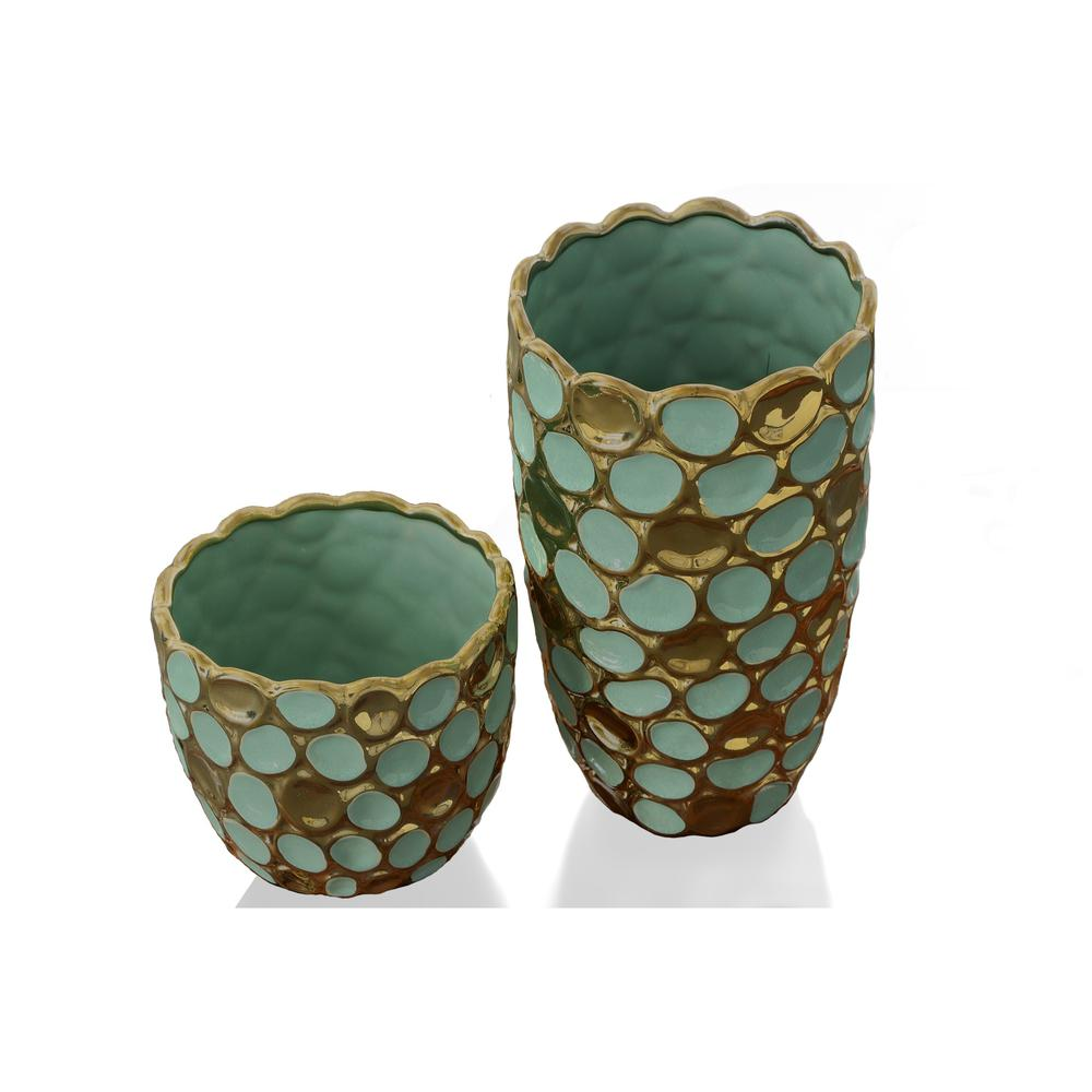 Torquoise and Gold Accent Vases Set of 2