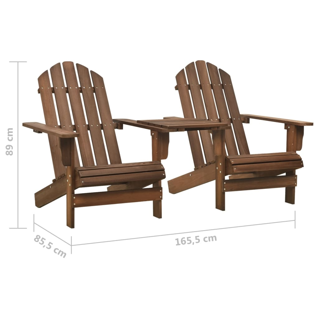 vidaXL Patio Adirondack Chairs with Tea Table Solid Wood Fir Brown