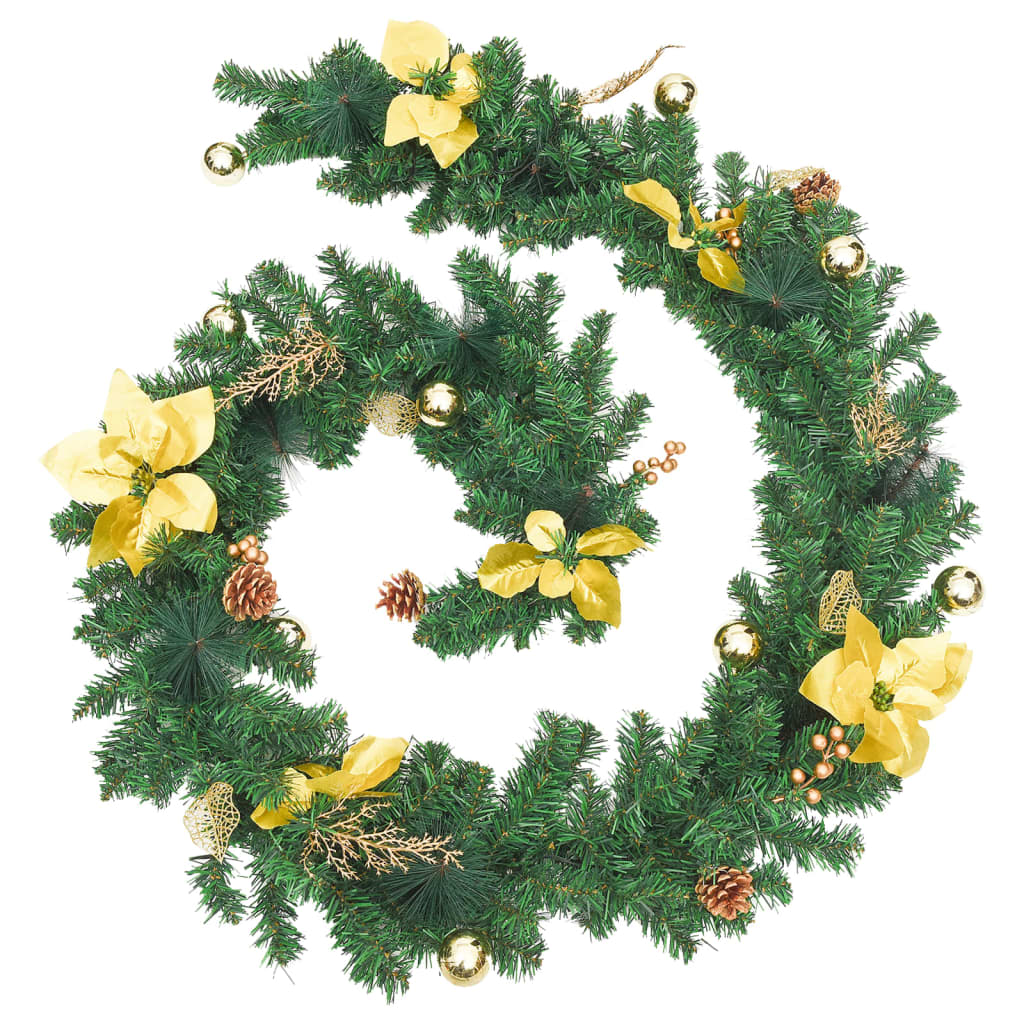 vidaXL Christmas Garland with LED Lights Green 8.9' PVC