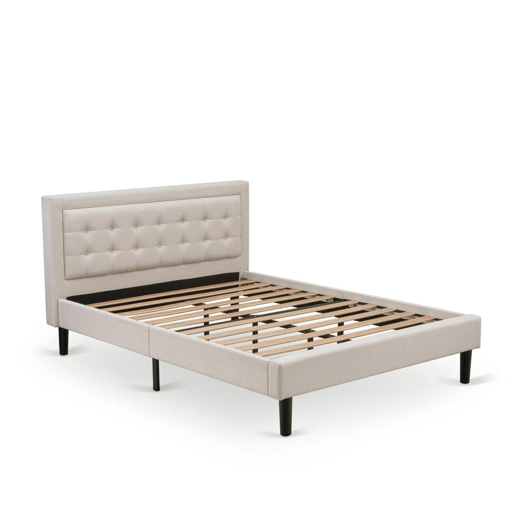 FN08Q-2GA08 3-Piece Platform Bed Set with 1 Queen Wood Bed Frame and 2 Mid Century Modern Nightstands - Mist Beige Linen Fabric