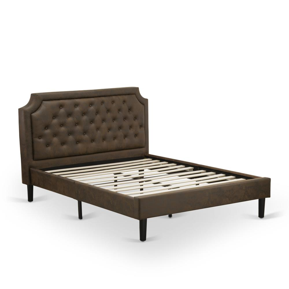 GB25Q-2HI07 3-Pc Granbury Bed Set with Queen Frame and 2 Distressed Jacobean End Tables - Dark Brown Faux Leather and Black Legs