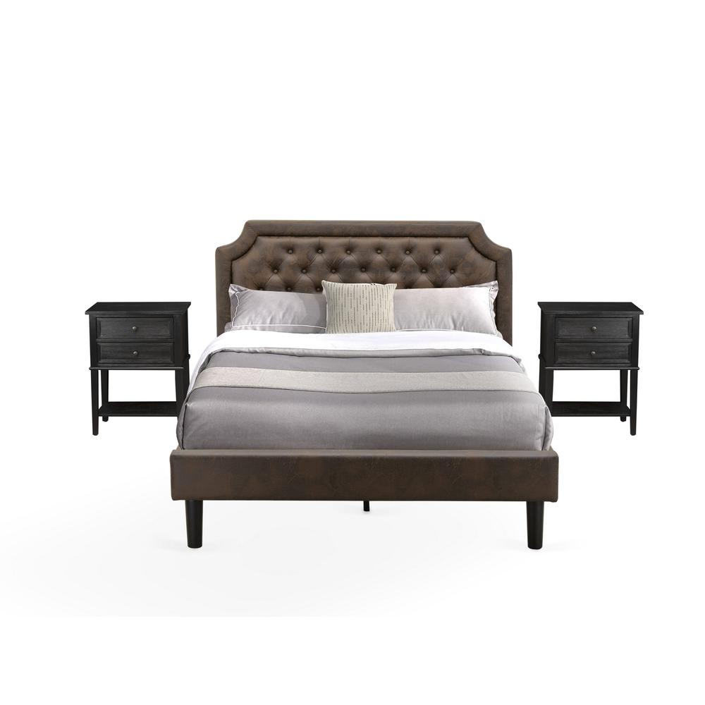 3-Pc Bed Set Full Bed and 2 Wire Brushed Black End Tables