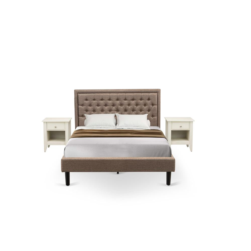 KD16Q-2GA0C 3 Pc Queen Bed Set - Queen Size Bed Dark Khaki Headboard with 2 Night Stand - Black Finish Legs