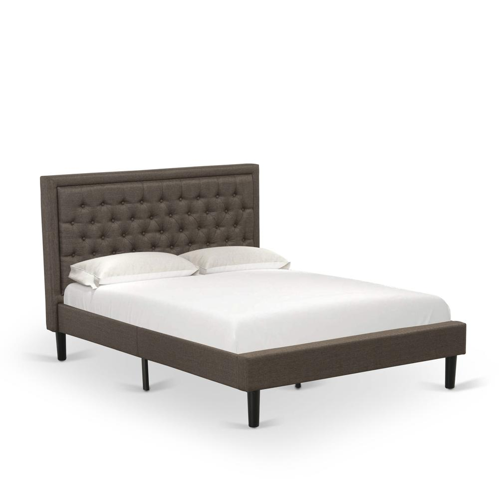 KD18Q-2VL07 3 Piece Queen Size Bed Set - Bed Frame Brown Headboard with 2 Small Nightstand - Black Finish Legs