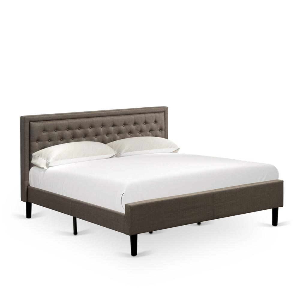 KD18K-2VL07 3 Pc Bed Set - King Size Platform Bed Brown Headboard with 2 Night Stand - Black Finish Legs