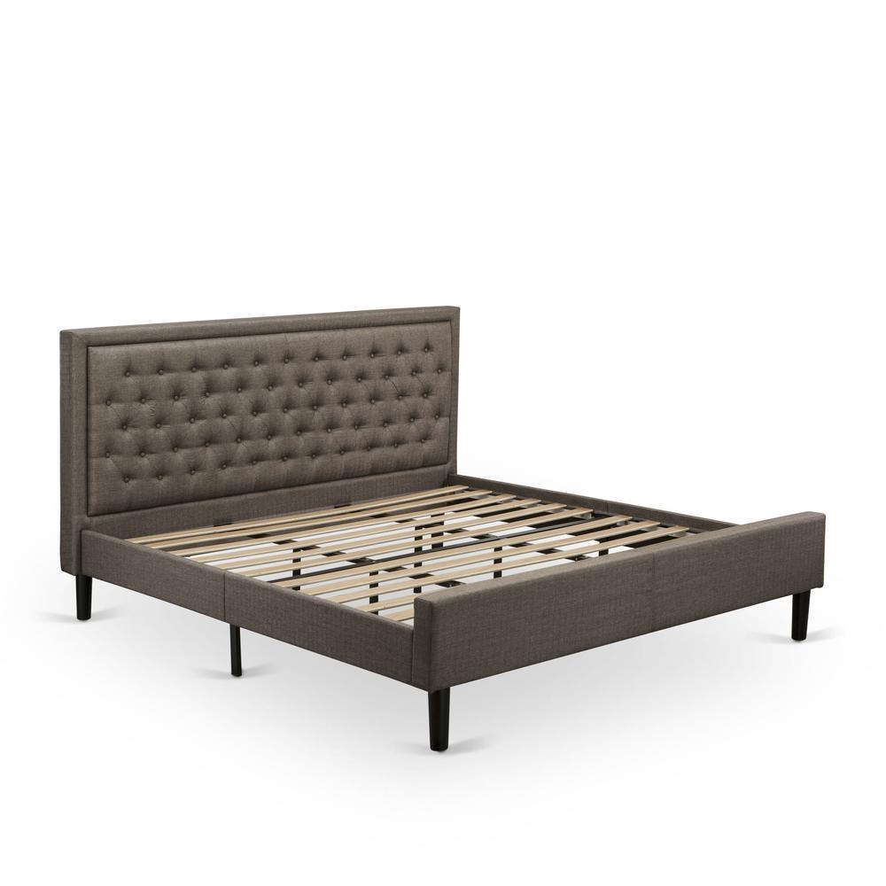 KD18K-2VL07 3 Pc Bed Set - King Size Platform Bed Brown Headboard with 2 Night Stand - Black Finish Legs