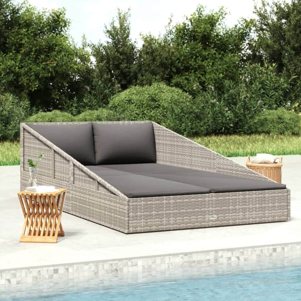 vidaXL Patio Bed Gray 43.3"x78.7" Poly Rattan