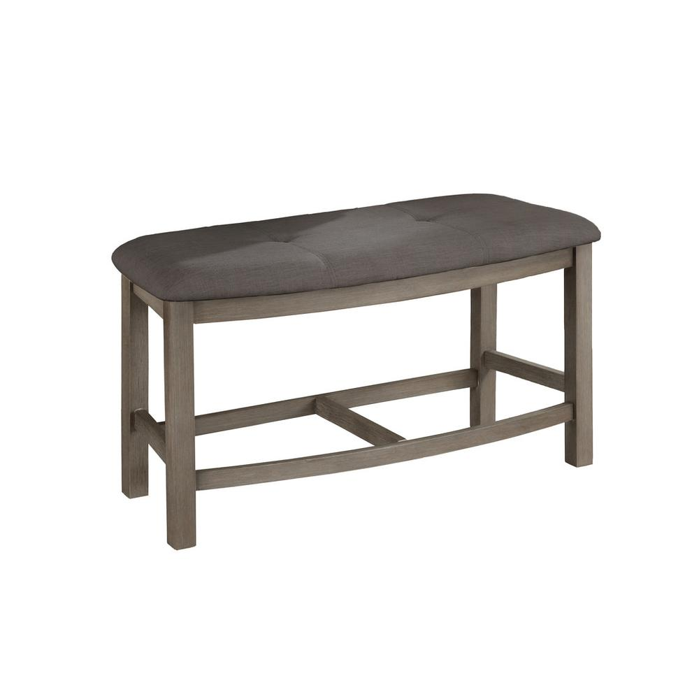 Gray linen fabric counter height dining bench