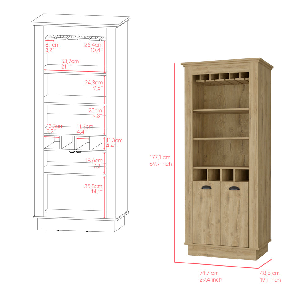 Bar Cabinet Provo, Wine Racks and Glass Holder, Macadamia Finish