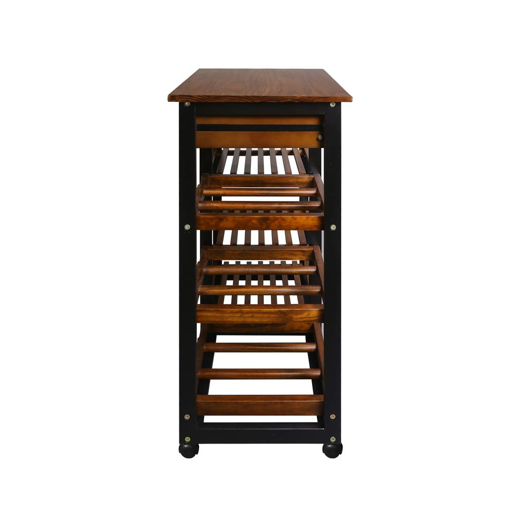 Solid Wood 28" Wide Rolling Kitchen Island Trolley with Wine Rack and Drawer