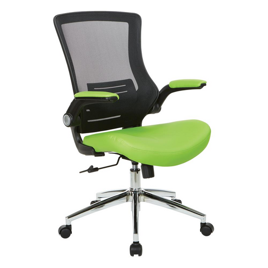 Black Screen Back Manager's Chair with Green Faux Leather Seat and Padded Flip