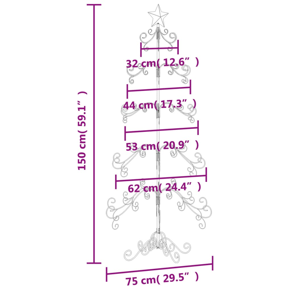 vidaXL Metal Christmas Tree for Decoration Black 59.1"