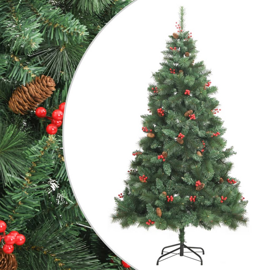 Artificial Hinged Christmas Tree with Cones and Berries 70.9"