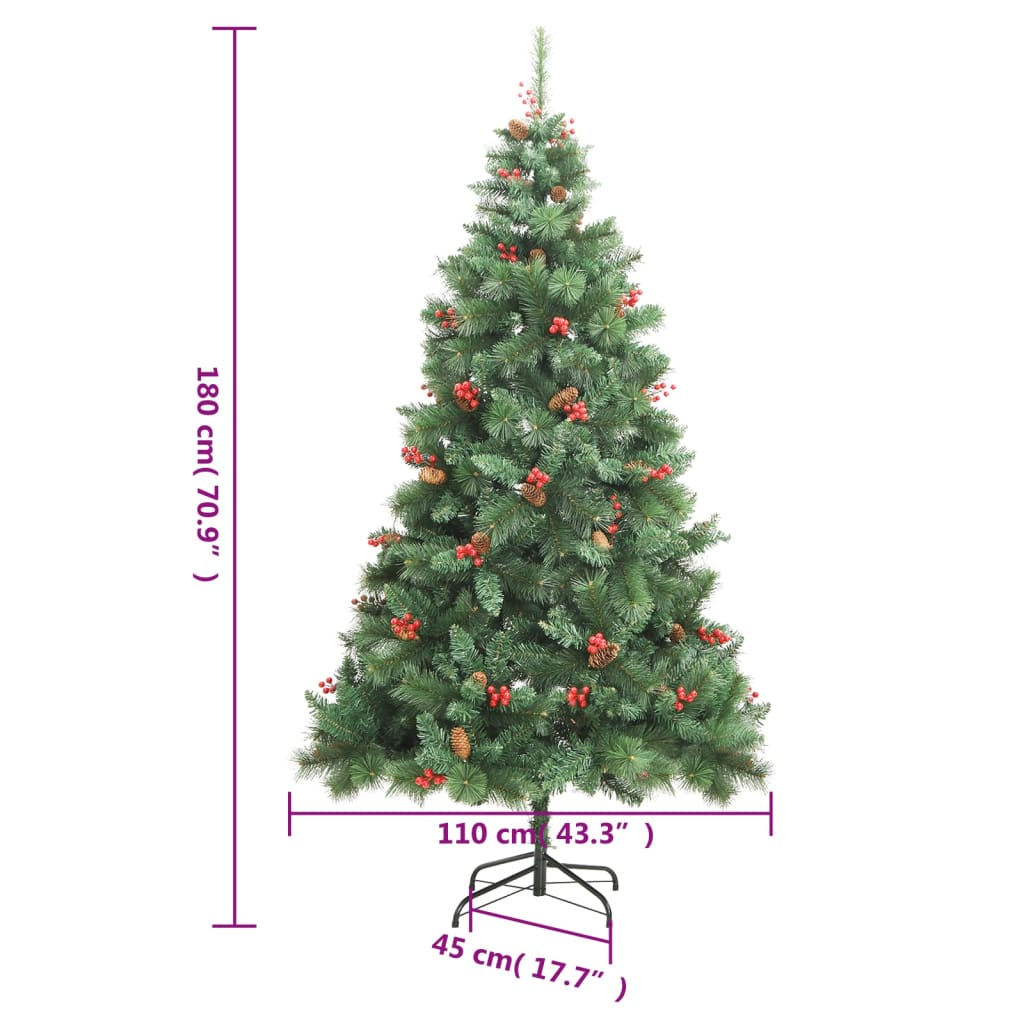 Artificial Hinged Christmas Tree with Cones and Berries 70.9"