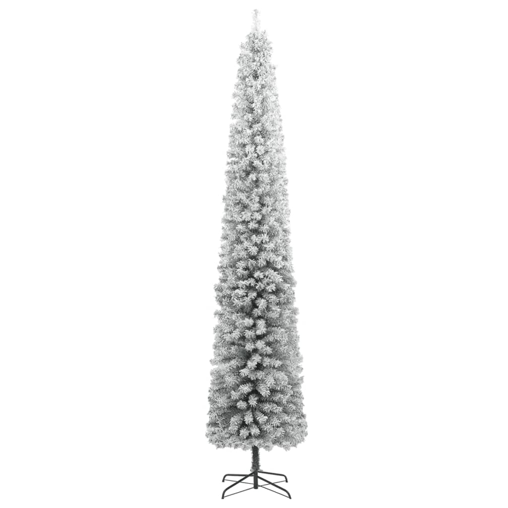 Slim Christmas Tree with Stand and Flocked Snow 106.3" PVC