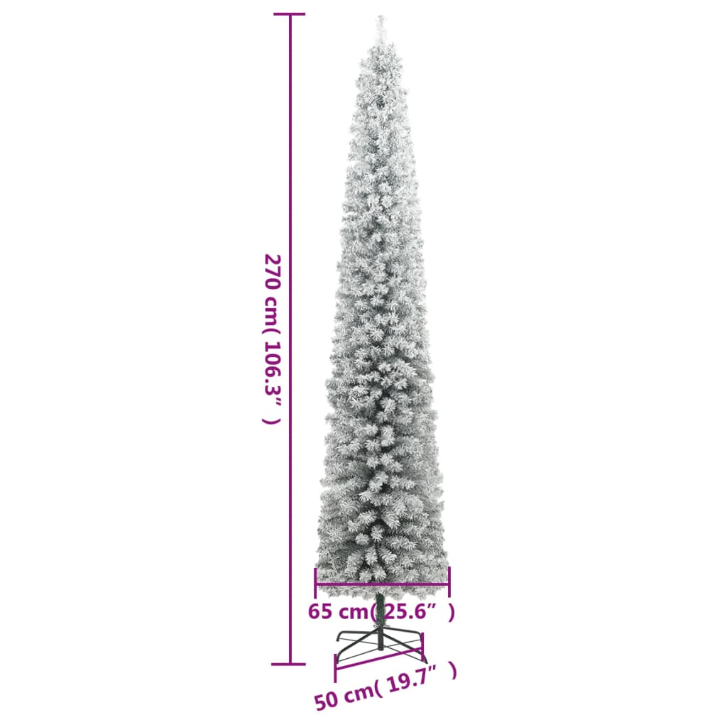 Slim Christmas Tree with Stand and Flocked Snow 106.3" PVC